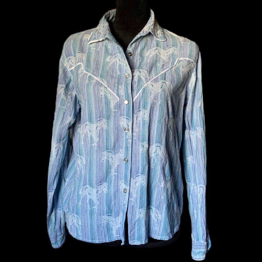Vintage Adobe Rose Western Style Shirt Horse Print
